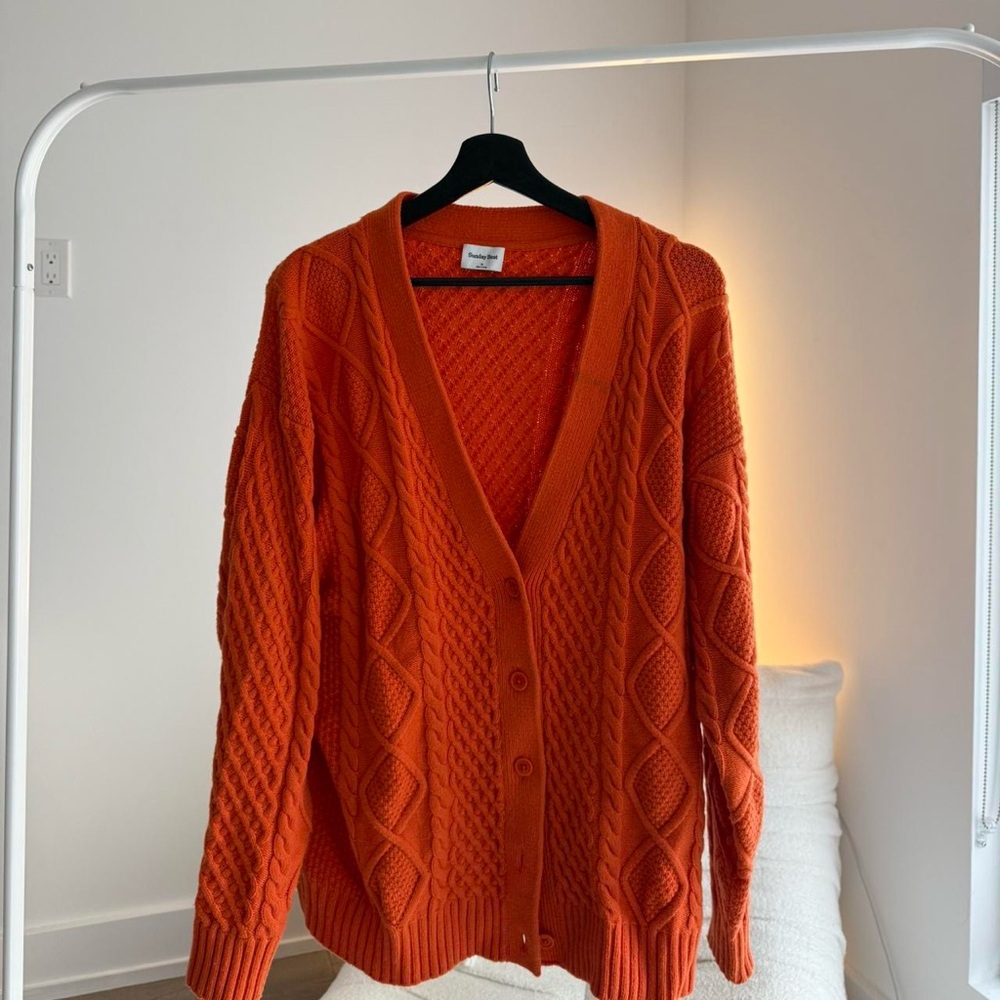 Aritzia Bright Orange Cable Knit Cardigan